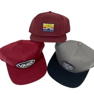 Vans Off The Wall Hat Cap Patch Red Maroon Gray Snapback Skateboarding Lot of 3